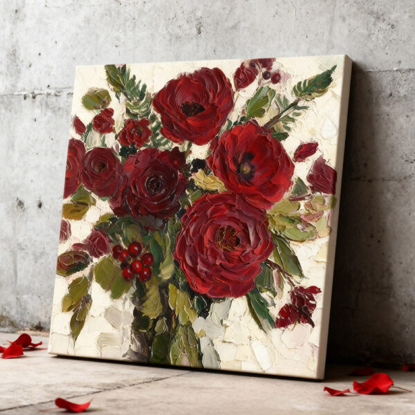 Hand Painted Red Rose Flowers Peonies, Daisies Oil Painting PTAB07