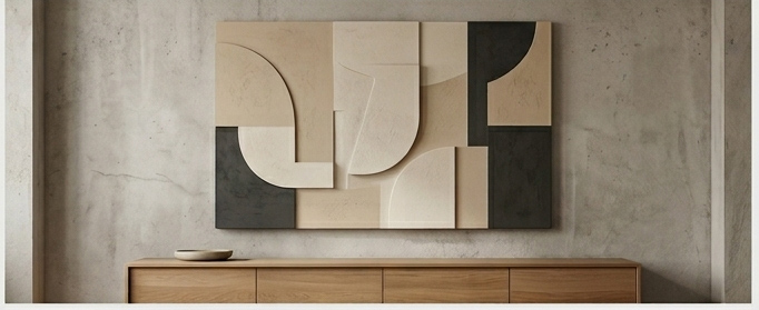 Modern minimalist 3D plaster wall art, wabi-sabi style textured canvas