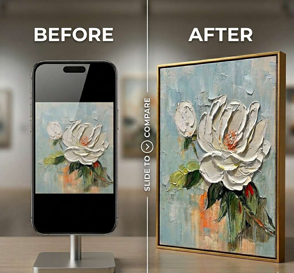 3D Textured Flower Wall Art - Hand-sculpted white peony detail