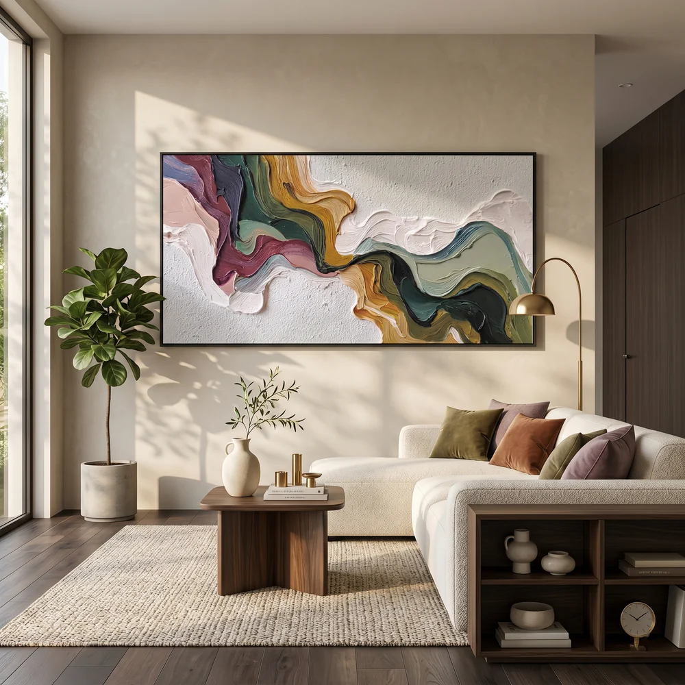 Earth's Veins – Modern Sculptural Texture Abstract Painting Wabi-Sabi Vintage Green Entryway Wall Art
