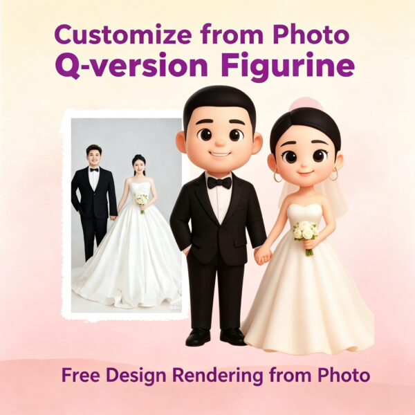 Personalized 3D printed chibi wedding couple figurine custom crafted from photos
