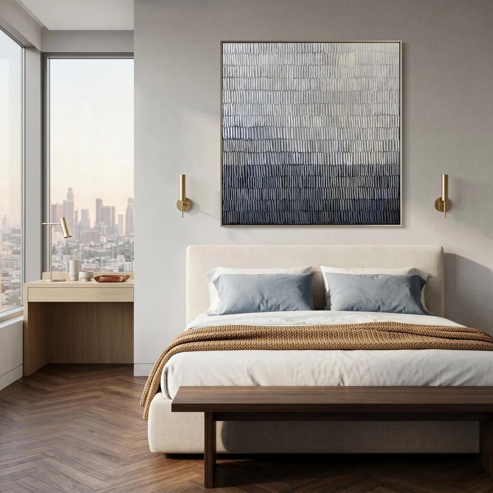 Silent Echo – Wabi-Sabi Monochromatic Gradient Abstract Minimalist Linear Texture Hallway Art