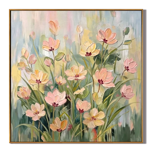 Velvet Bloom – Impasto Floral Oil Painting Cream-Style Textured Hallway Wall Art