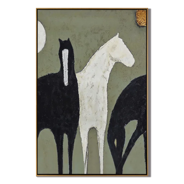 Olive March – Vintage American Three Stylized Horses Painting