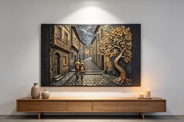 3D Texture Black and Gold Street View Wall Art