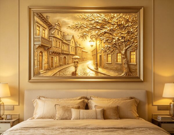 3D Textured Beige and Gold Street Wall Art