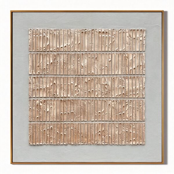 Wabi-Sabi 3D Textured Relief Canvas Wall Art – Minimalist Slatted Abstract Painting