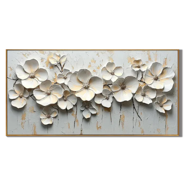 Close-up of Golden Radiance White Blooms showing the advanced 3D elevated printing technology and textured relief details