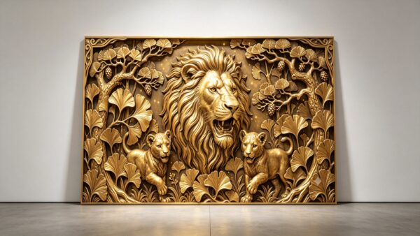 Majestic Lion and Cubs 3D Printed Relief Wall Art