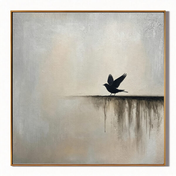 Minimalist Flying Black Bird 3D Textured Canvas Art