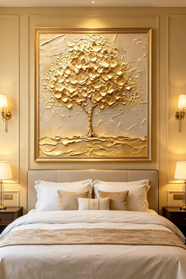 "Golden Abundance" 3D Textured Tree of Life Canvas Art