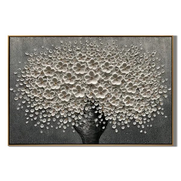 3D Heavy Impasto White Blossom Tree Canvas Wall Art