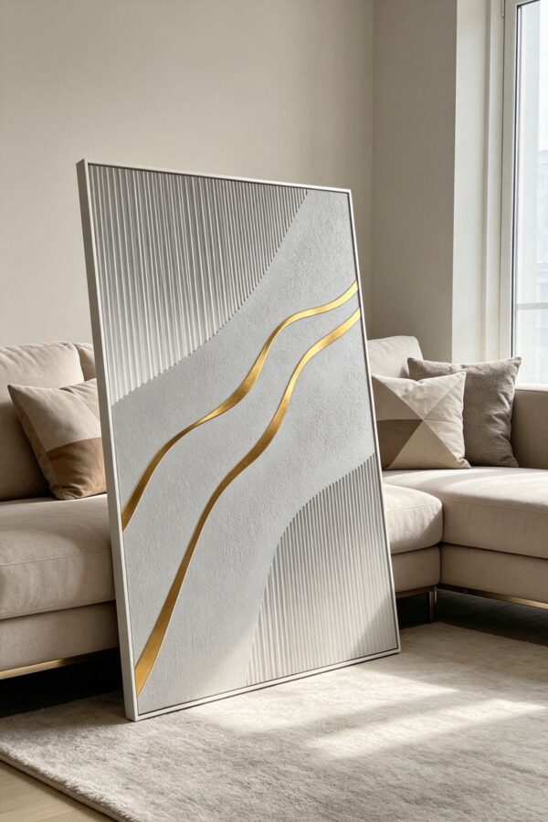 "Twin Golden Ribbons" - Luxury Vertical 3D Raised Canvas Art