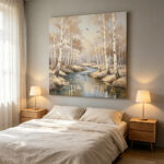 3D Textured Serene Birch Forest Stream Canvas Wall Art