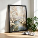 3D Textured Serene Birch Forest Stream Canvas Wall Art
