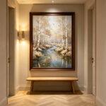 3D Textured Serene Birch Forest Stream Canvas Wall Art