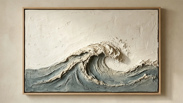 3D textured Slate Gray Ocean Wave Wall Art - Relief Decor