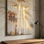 3d-golden-birch-forest-deer-textured-wall-art