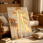 3d-golden-birch-forest-deer-textured-wall-art
