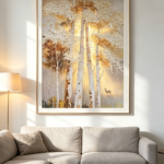 3d-golden-birch-forest-deer-textured-wall-art
