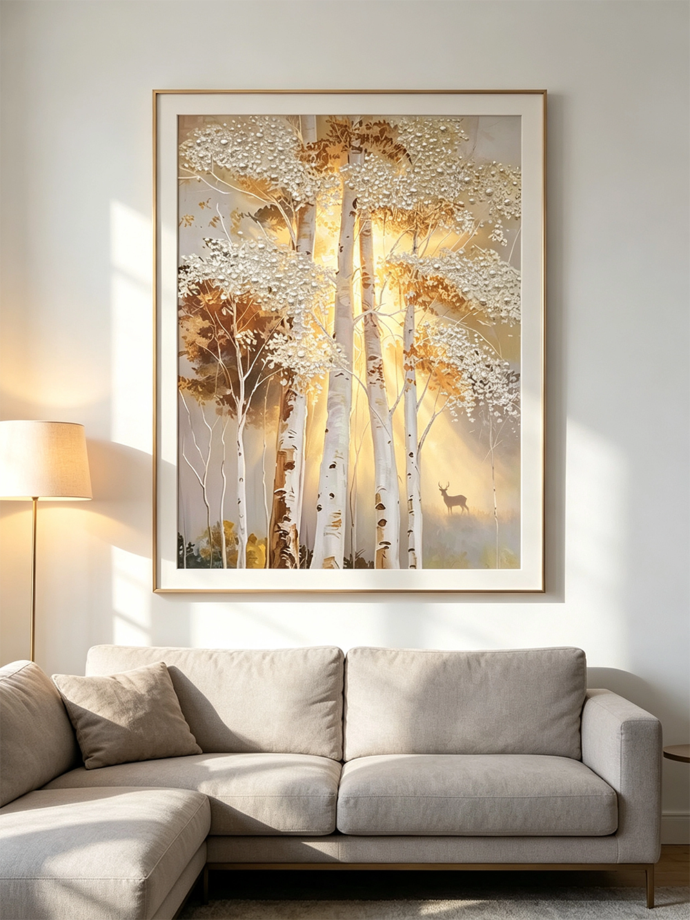 3d-golden-birch-forest-deer-textured-wall-art