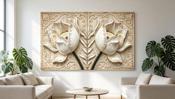 3d-printed-2-piece-carved-lotus-relief-wall-art