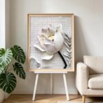 3D Lotus Flower Relief Wall Art - Japanese Wabi-Sabi Framed Canvas Decor