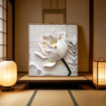 3D Lotus Flower Relief Wall Art - Japanese Wabi-Sabi Framed Canvas Decor