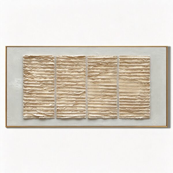 Large Horizontal Neutral Abstract 3D Relief Canvas Art - Modern Minimalist Wall Decor