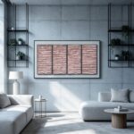 Large luxury 3d printed textured wall art with gold frame hanging in modern living room