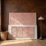 Large luxury 3d printed textured wall art with gold frame hanging in modern living room
