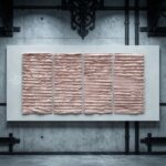 Large luxury 3d printed textured wall art with gold frame hanging in modern living room