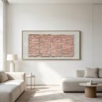 Large luxury 3d printed textured wall art with gold frame hanging in modern living room
