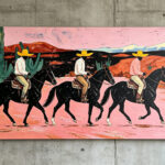 Western Cowboy Desert Canvas Wall Art - Three Horsemen & Cactus Landscape Painting for Living Room