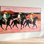 Western Cowboy Desert Canvas Wall Art - Three Horsemen & Cactus Landscape Painting for Living Room
