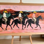 Western Cowboy Desert Canvas Wall Art - Three Horsemen & Cactus Landscape Painting for Living Room
