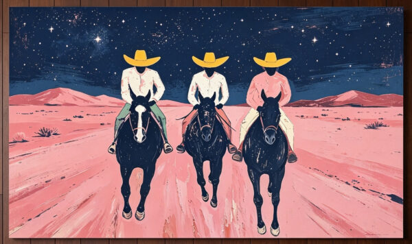 Western-Cowboy-Starry-Night-3D-Textured-Canvas-Art-Desert-Horse-Riders-Wall-Decor