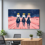 Western-Cowboy-Starry-Night-3D-Textured-Canvas-Art-Desert-Horse-Riders-Wall-Decor