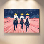 Western-Cowboy-Starry-Night-3D-Textured-Canvas-Art-Desert-Horse-Riders-Wall-Decor