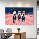 Western-Cowboy-Starry-Night-3D-Textured-Canvas-Art-Desert-Horse-Riders-Wall-Decor