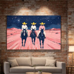 Western-Cowboy-Starry-Night-3D-Textured-Canvas-Art-Desert-Horse-Riders-Wall-Decor