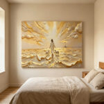 Jesus walking on water with sheep towards a lighthouse 3D Textured Art canvas