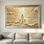 Jesus walking on water with sheep towards a lighthouse 3D Textured Art canvas
