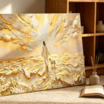 jesus walking with lamb golden field 3d textured art