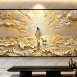jesus walking with lamb golden field 3d textured art