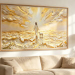 jesus walking with lamb golden field 3d textured art