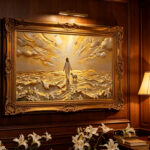 jesus walking with lamb golden field 3d textured art