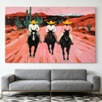 rustic cowboy desert wall decor with horses and cactus