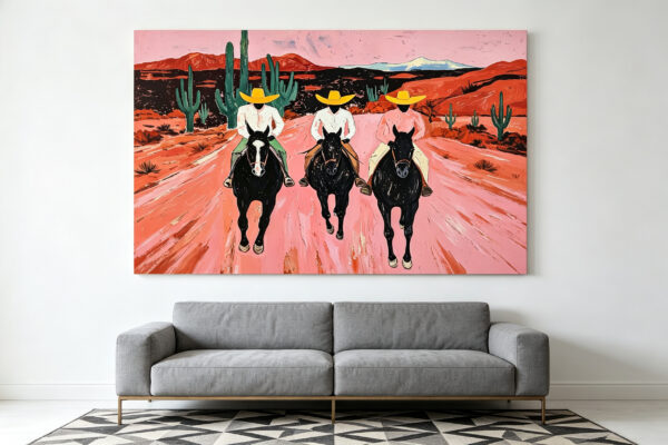rustic cowboy desert wall decor with horses and cactus