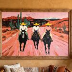 western cowboy horse wall art with desert landscape